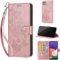 for Samsung Galaxy A22 5G Case, Embossed Premium PU Leather Folio Flip Notebook Wallet Cover Compatible with Samsung A22 5G Phone Case [Magnet Closure][Kickstand][Card Slots], Rose Gold Butterfly