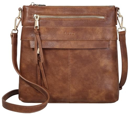 RAVUO Umhängetasche Damen, Stylisch Handtasche Mittelgroß aus PU Leder Crossbody Bags mit 2 Verstellbar Abnehmbar für Tägliches Arbeiten, Einkaufen