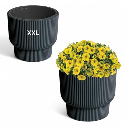 Blomkruka med avtagbar insats rund frostbeständig modern med spår (antracit, XXL)