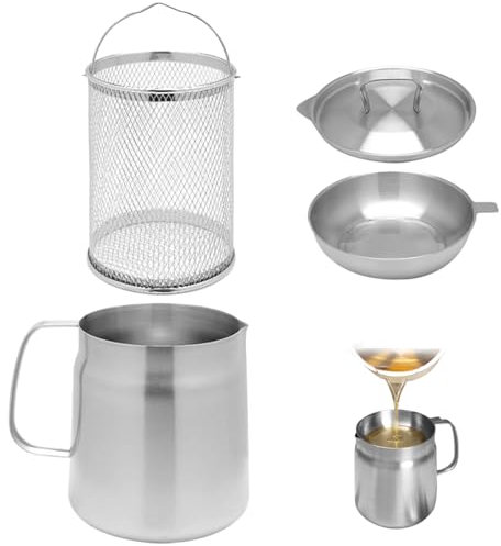 Speckfettbehälter, Fettabscheider, Edelstahlölfiltertopf mit Filterkorb und Mesh 2L Fettsieb mit Griff und Spout Deckelölsieb und Lagerung