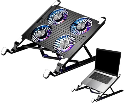 Almohadilla de refrigeración para laptop, almohadilla de refrigeración para laptop, altura plegable, potente soporte de refrigeración silencioso para laptop, soporte ligero para portátil de cuatro