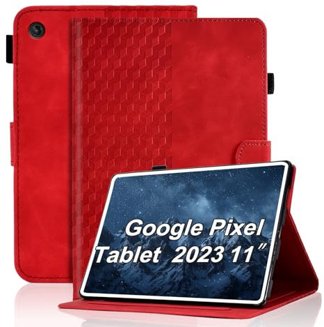 Vkooer Hülle für mit Google Pixel Tablet Schutzhülle 2023, Premium Ledertasche Folio Smart Case mit Ständer Stifthalter Kartensteckplatz für Google Pixel Tablet 11 2023 Release, Rot