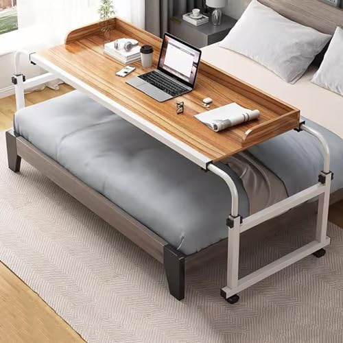 ZHFASDS Over Bed Tables,Laptop Cart Over Bed Desk Over Bed Desk Height Adjustable 65-95cm Over Bed Table Adjustable Height And Length With Wheels Rolling Bed Bar Table(Color:Wood)