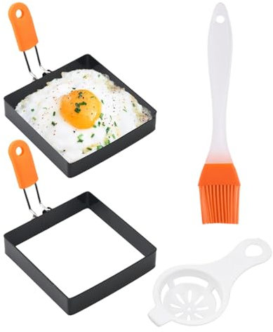 Fyrkantig äggring - Non-stick äggringsset med silikonhandtag | fyrkantig äggform för engelska muffins, äggstekningsring