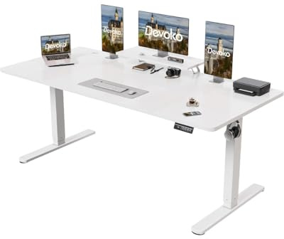 Devoko Höhenverstellbarer Schreibtisch Elektrisch mit Monitorständer, Schreibtisch Höhenverstellbar Elektrisch mit 2 Höhen Memory-Steuerung (Weiß, 200 x 80 cm)