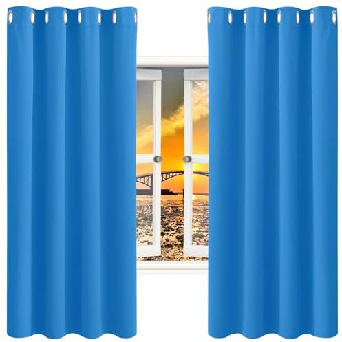 GAIFNAG Vorhang Verdunkelung Blickdicht Gardinen 100 x 140 cm Wärmeisolierend, Vielen Farben Und Ausführungen Türvorhang Blickdicht, Lärmschutzvorhang für Hochzeit Fenster Wohnzimmer, Himmelblau