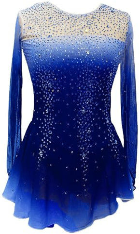 YDHTIZ Damen Eiskunstlauf Wettkampf Skating Wear Professionelle Mädchen Eisballett Skating Kleid Gymnastik Trikot Langarm, e, L
