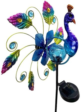 Zibeem Moulin à Vent en Forme de Paon en métal, Moulin à Vent d'extérieur | Toupies de Jardin résistantes aux intempéries en Forme de Paon - Sculpture éolienne aux Couleurs Vives et vibrantes,