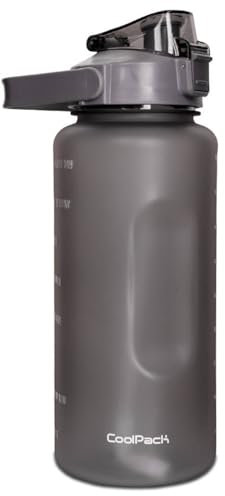 Coolpack Cancan 2L Trinkflasche – BPA-frei, PETG, auslaufsicher, mit Trinkhalm & Motivationsskala – Grau – Sportflasche für Fitness, Büro & Reisen