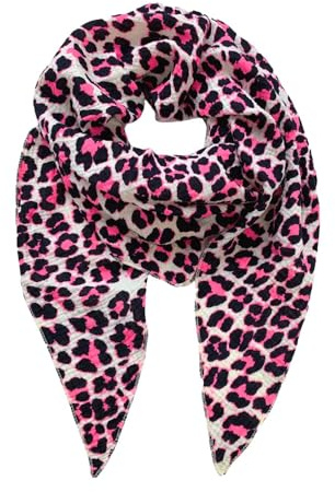 FASHION YOU WANT Musselin Tuch mit Leopardenmuster Dreieck LEO Damen Halstuch Made in Italy 195x72cm Frühling Sommer Weich Leicht kuscheliger Baumwolle Schal