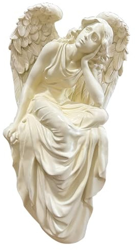 HEATPOWEOK Engel Gartenstatue aus Harz - 50 cm große Outdoor-Figur (2,4 kg) | Wetterfeste & frostsichere Gartendeko für Terrasse, Balkon oder Teich | Handgefertigte Deko-Statue (beige)