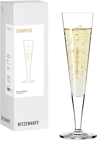 RITZENHOFF 8191007 Copa de champán 200 ml – Serie Astro – Diseño del signo del zodiaco Libra con oro auténtico, fabricado en Alemania