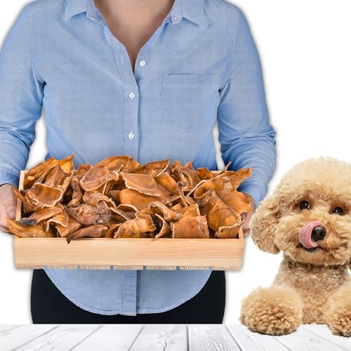 Orejas de cerdo cortadas para perros, 1 kg (aprox. 43 – 48 unidades) | Orejas de cerdo secas enteras | 100% natural | Diversión masticable duradera | Sin cereales | Ideal para perros pequeños y