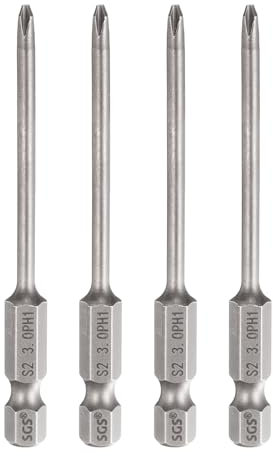 sourcing map Lot de 4 embouts de tournevis cruciformes PH1 à tige hexagonale de 75 mm de long avec tige magnétique cruciforme en acier S2 pour outils électriques, gris