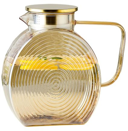 Glass Jug, Glass Beverage Pitcher 2.5L, 9.84 inches Water Container with Stainless Steel Lid, Refrigerator Kettle Ideal for Home, Kitchen, Restaurant, Garden or Offices Use