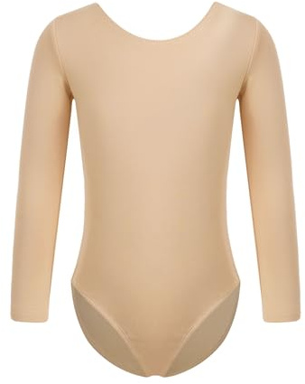 Riismen Niña Forro Polar Traje De Gimnasia Manga Larga Body De Gimnasia Acolchado Leotardo Body Baile Unicolor Traje Ballet Infantil Ballet Cuello redondo color nude 13-15 Years