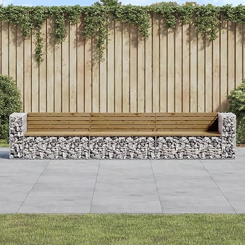 WSJHUHK Banc de jardin Gabion 347 x 71 x 65,5 cm Bois de pin imprégné