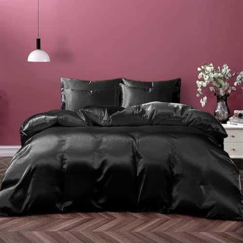 AVINYA Divine Pure Mulberry Silk Duvet Cover - 19 Momme 6A Graded Silk - 1 Piece Duvet Cover Oversized King 120x 98, Black