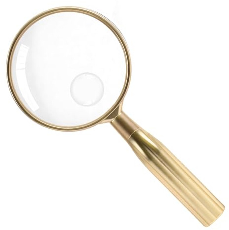 Lakei Magnifying Glass,10X Handheld Reading Magnifying Glass， 75mm Shatter Resistant Lens, Non-Slip Handle, Suitable for Elderly Reading, Adults Close Work, Hobbies and Science (Gold)