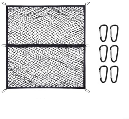 Snowchecking 120 x 120 cm resistente rete cargo con 6 ganci per camion, letto, rimorchio, barca, auto, SUV, ATV, UTV, organizer portaoggetti nero