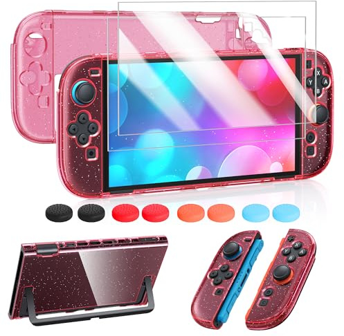 Kit Coque et Protection Écran pour Nintendo Switch 2, Paillettes Rose | (Non pour Switch 1/OLED) FYOUNG Kit Accessoires 3-en-1, Coque Rigide PC, Protection Écran, Capuchons Joystick pour Switch 2
