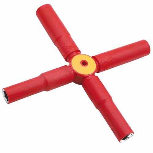 WEDO Isolierter 4-Wege-Kreuzschlüssel, Größe 13 x 14 x 17 x 19 mm, VDE 1000 V, für Reifenwechsel und Autowartung