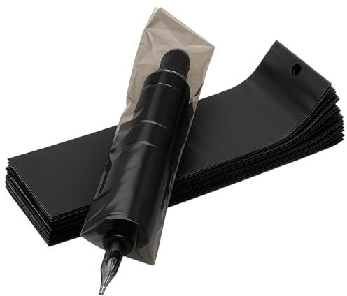 Uoww 200PCS Disposable Tattoo Pen Bags, Black Plastic Tattoo Machine Covers, Cartridge Sleeves, Clip Cord Sleeves, Protective Tattoo Machine Accessories, Supplies for Artists (18 x 6.5 cm)