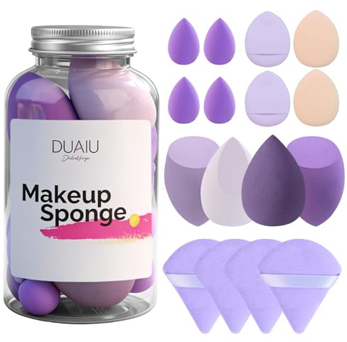 DUAIU Beauty Blenders 16pcs Makeup Sponge for Liquid Foundation Powder Sunscreen and Cream，Powder Puff face sponges With Case，Reusable Wet Dry Dual-use Face Make Up Cosmetics Cleansing