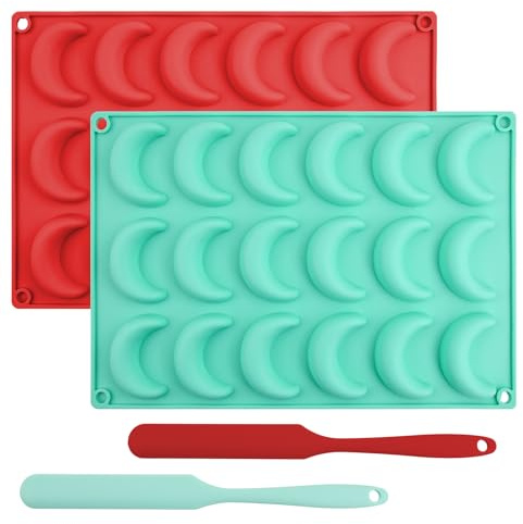 2 Stück Vanillekipferl Backform mit Ausstecher, Silikon Backformen Set für Vanillekipferl Plätzchen Pralinen, Antihaft Kipferlblech, Spatel für Kekse Backen