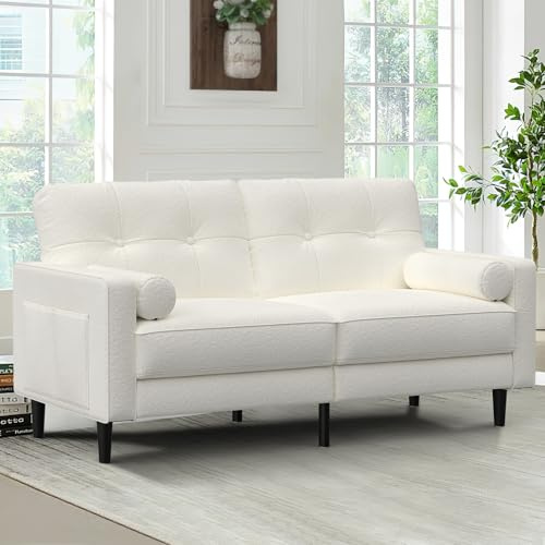 Aotumm Ciort 2-Sitzer Sofa, Dicke Kissen, 2 Kissen (Klassisches Beige) | Bequemes Leinen-Sofa, 2-Sitzer mit 2 Kissen, Seitentaschen, Ergonomisches Design & Einfache Montage für Wohnzimmer & Büro