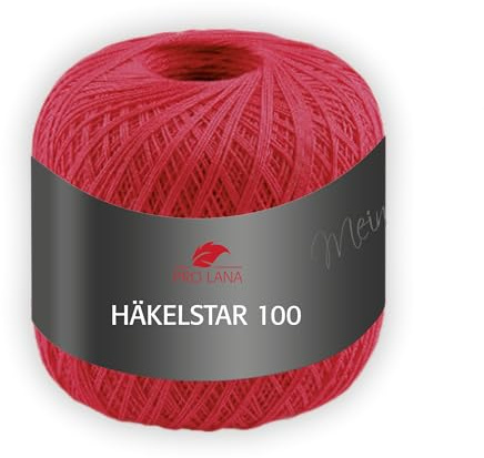 Pro Lana Häkelstar 100 – Häkelgarn 100g, 100% Baumwolle, 566m, Nadelstärke 1,5-2,0 mm, Filetgarn zum Häkeln & Handarbeiten (30 | rot)