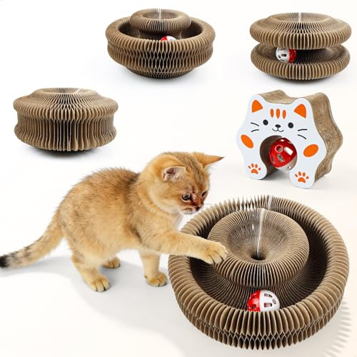 Griffoir pour Chat Carton avec Cloche, Grattoir Chat Carton, Magic Organ Cat Scratching Board, Jouet à Griffer Interactif Pliable, Tableau à Gratter pour Chats