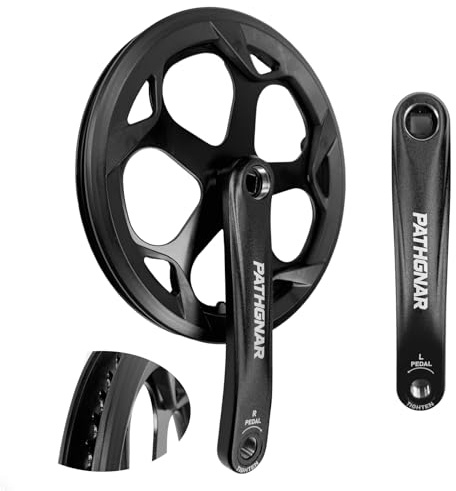 PATHGNAR Mountain Bike Crankset, 48T Charing Bike Crank Set with 170mm Arm 130BCD, Square Taper Single Speed Cranks Compatible with Single Speed Bicycle Electric Bikes