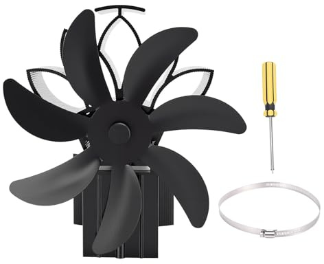 KELFEEAO Ventilador de estufa de leña de 7 aspas, prevención de sobrecalentamiento, ventiladores de chimenea accionados por calor, quemador de leña de pellets, montaje en pared, estufa de