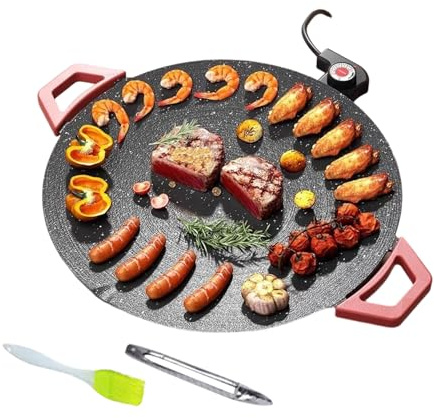 Parrilla eléctrica de interior | Sartén portátil antiadherente, parrilla de interior pequeña y con cepillo de y pinzas para barbacoa | para cocinar en mesa de cocina, barbacoa