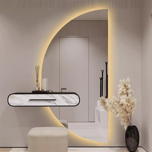 Zhoudong Specchio Mezza Luna per Parete Bagno, Specchio a Figura Intera con Temperatura di 3 Colore Regolabile, Anti-Nebbia Antideflagrante, per Trucco(Left semicircle,40 * 80cm)