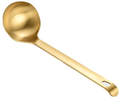Stainless Steel Soup Ladle Round Large Serving Spoon Stainless Steel Ramen Soup Ladle Hot Pot Noodles Scoop Kitchen Long Handle Cooking Tablespoons for Cooking(Golden Sanding Spoon)