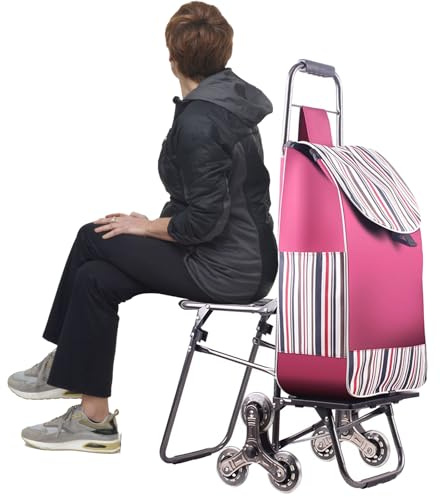 Foldable Waterproof Multi-Functional Trolley with Seat and Wheels - Portable Shopping Aid for Seniors