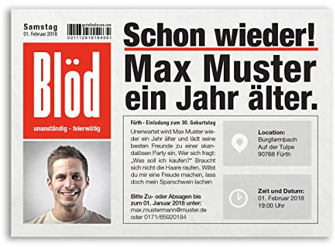 gestaltenlassen.com (40 x) Einladungskarten Geburtstag Zeitung Nachrichten Meldung Magazin Einladungen