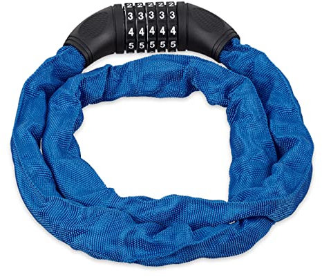 Relaxdays Candado de cable numérico, Sistema antirrobo para bicicletas, Combinación de cinco números, Acero, Azul