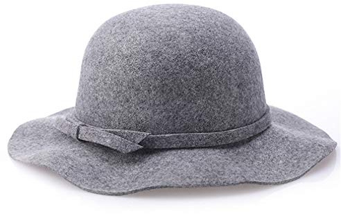Ulalaza Damen Eimerhut Wolle Filz Cloche Hut Winter Wide Brim Retro Blume Bowknot Vintage Hut für Damen Grey