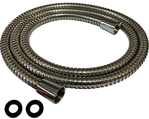 1M Universal Chrome Shower Hose - 14mm Pipe Double Buckle Washers Compatible