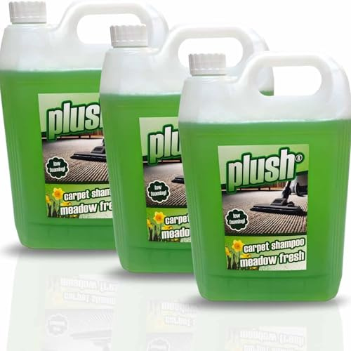 Plush Carpet Cleaner Solution, Pet Carpet Shampoo Spot Stain Remover 3x5L | Meadow Fresh Scent - Powerful machine carpet shampoo that lifts deep dirt and stains, neutralises odours leaves carpets fresh