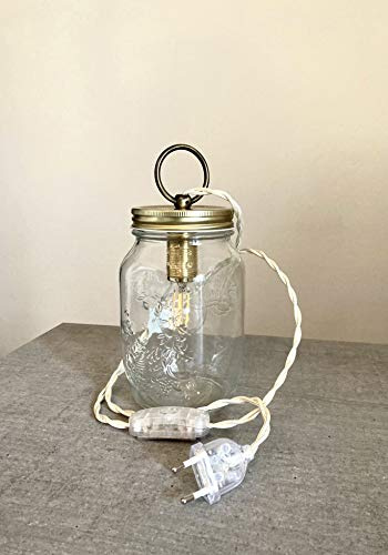 Woodcraft Venice, lampada in barattolo, 19x10x10 cm, artigianale, vintage, barattolo in vetro 4 stagioni, da tavolo, per scrivania, con gancio per appendere