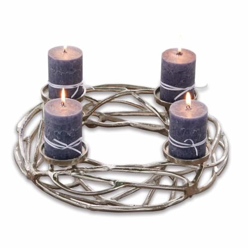 Loberon Kerzenkranz Coldfield, Silber | Rustikales Finish - für 4 Stumpenkerzen - Festliches Design - Zeitlose Eleganz - Adventsdekoration - Advent - Weihnachten