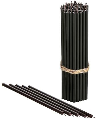 Danilovo - Candele in Cera d'Api, 50 Pezzi, Colore Nero, Candele Decorative per Preghiera, per Rituali, Decorazione o Candele di Compleanno, 16,5 cm x 0,57 cm