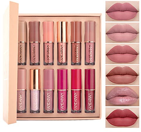 Rossetto liquido Set Matte Pearlescent Not Sticky Cup Lip Glaze 12 Color Book Lip Gloss Set, il regalo più caldo per la tua ragazza.
