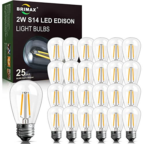 BRIMAX 25 Stück E27 Led Glühbirne 2W Warmweiss 2700K Ersetztbirnen 2W=20W ‎180lM AC230v Klar Glas LED Lampen Ersatzlampen für Lichterkette, Kronleuchter, Nachtischlampe,nicht dimmbar