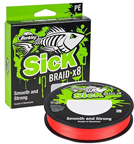 Berkley Sick Braid – 8-fach geflochtene Angelschnur, super glattes 8-fach Multifaden PE Raubfischgeflecht, Angelschnüre 150-300 m zum Süßwasser- oder Salzwasser-Meeresangeln, Red