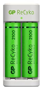 Caricabatterie a 2 Slot per Pile Ricaricabili AA e AAA NiMH | GP RECYKO | Include 2 Batterie Ricaricabili AA - Caricatore USB